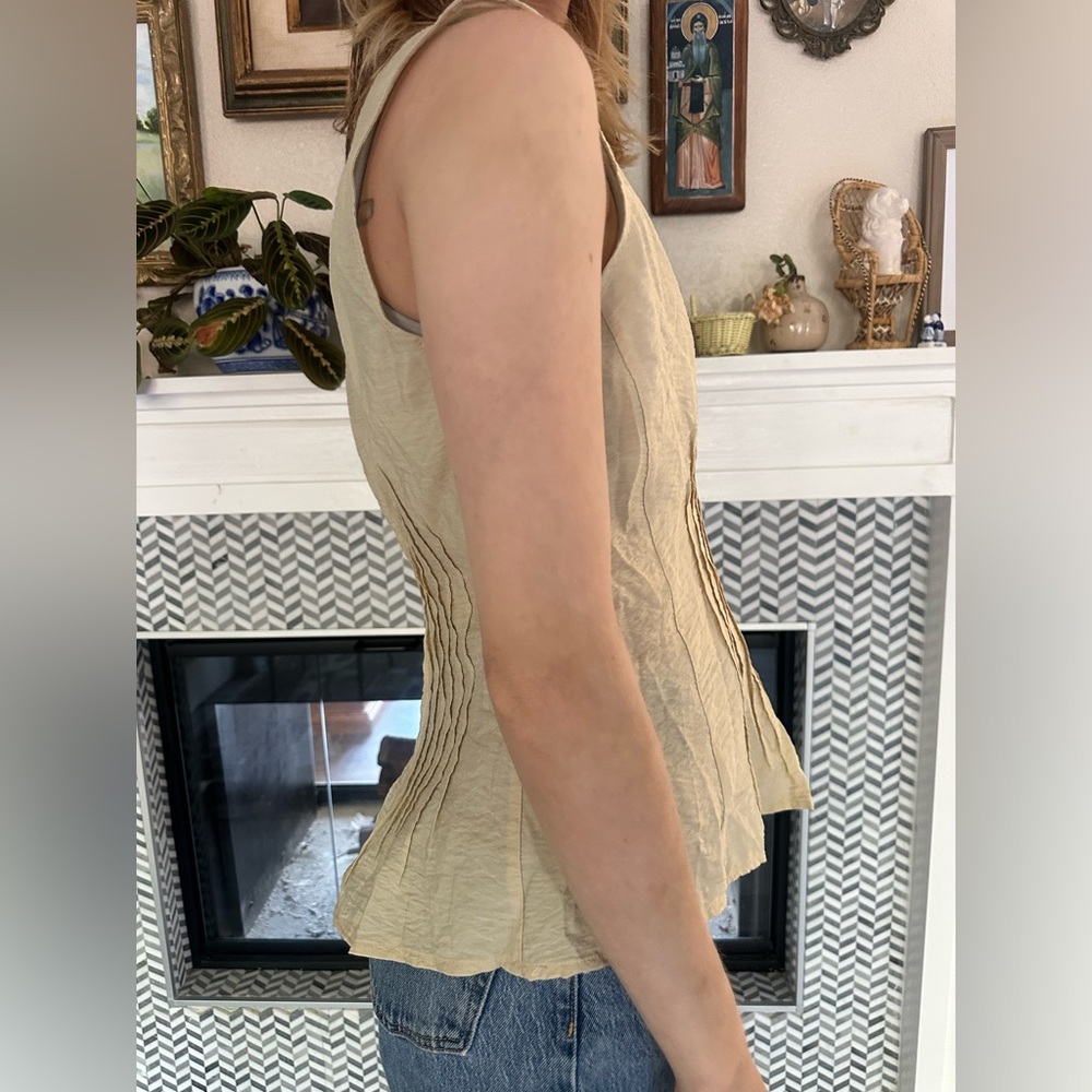 Anthropologie Beige Textured Cap Sleeve Blouse - Picture 4 of 8